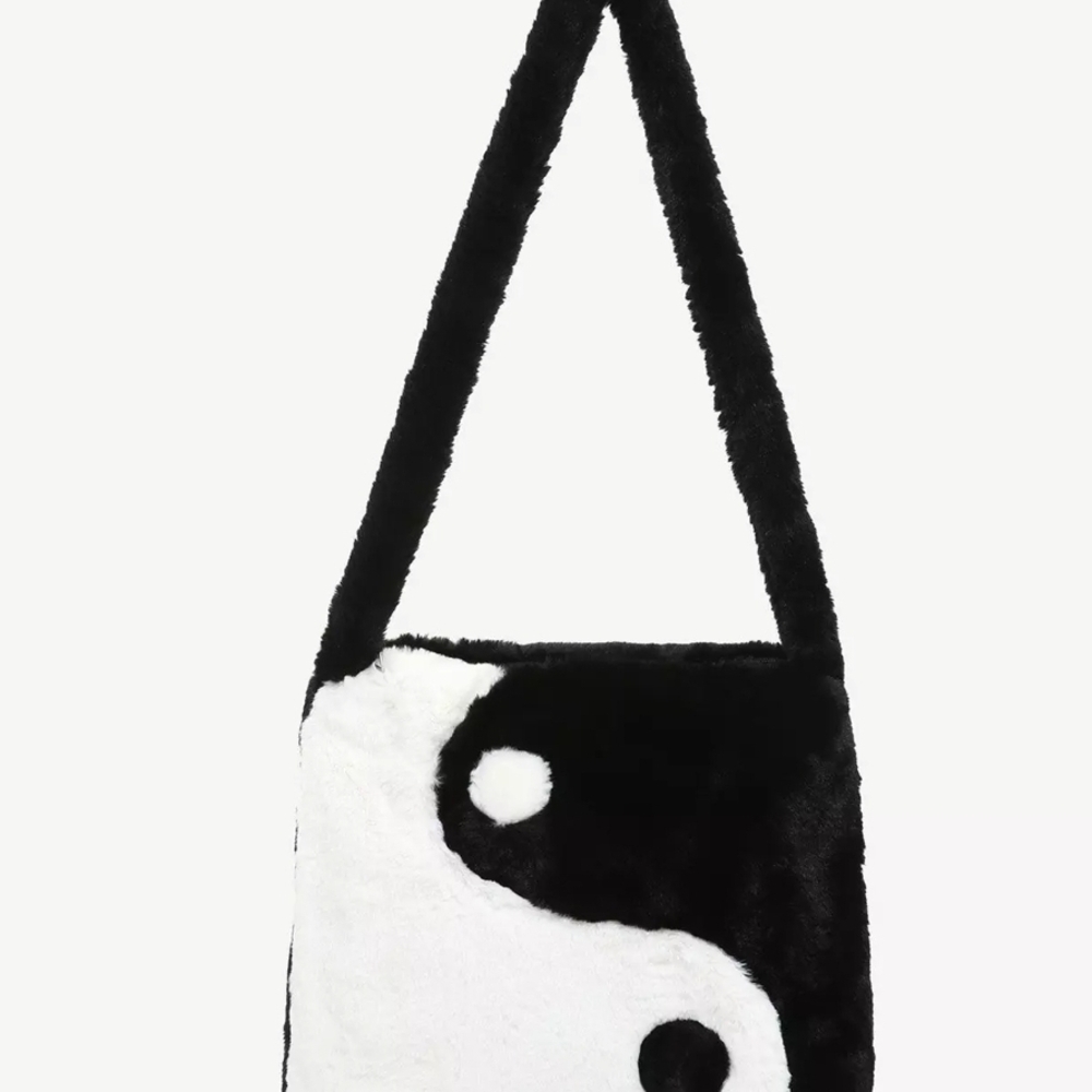Hot Topic Black & White Yin Yang Plush Shoulder Bag